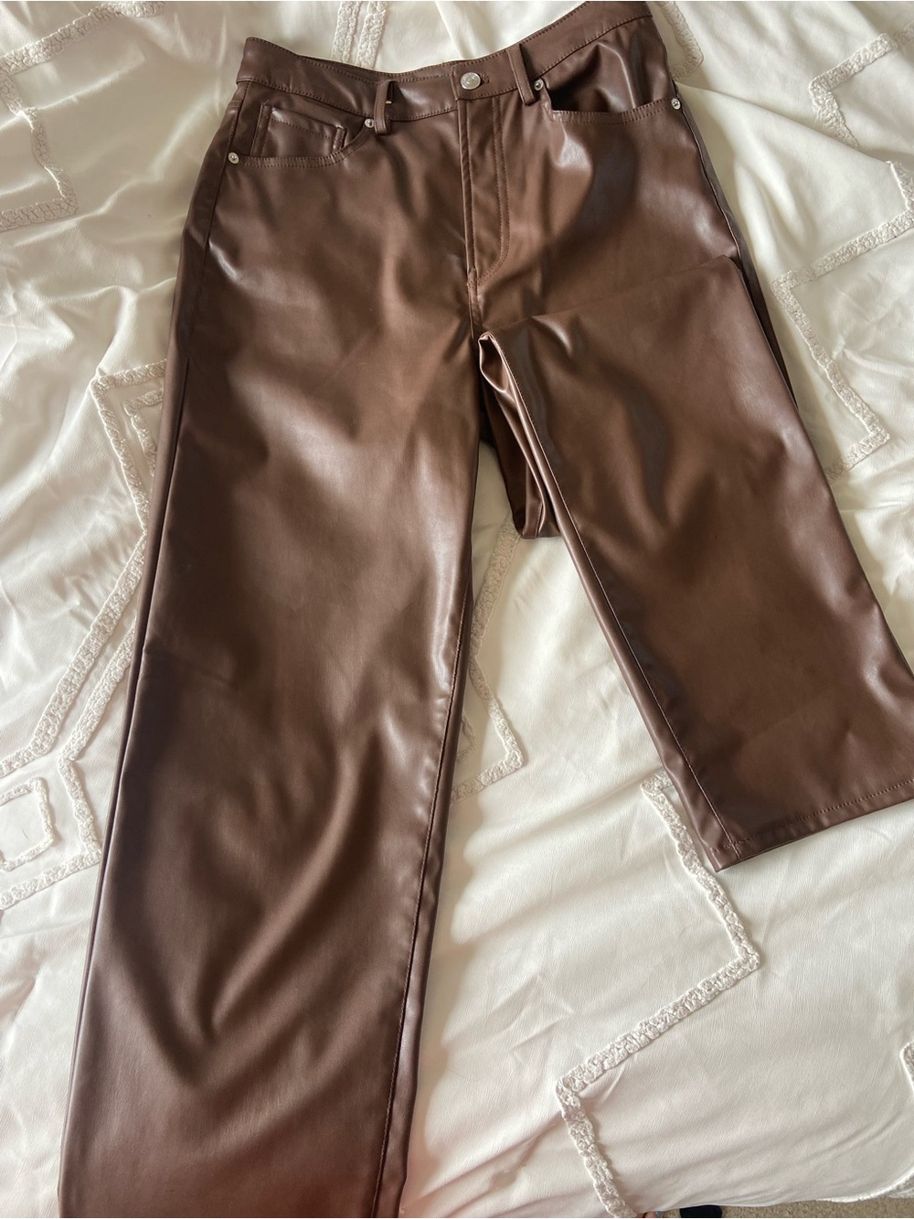 Brown Leather Straight Leg Pants